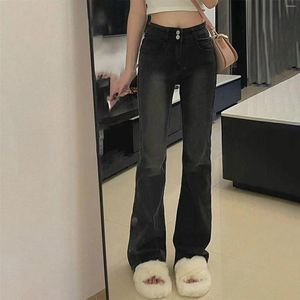 Kvinnors jeans kvinnor blossade koreanska mode mager klocka botten hög midja denim byxor baggy lady classic y2k punk långa byxor