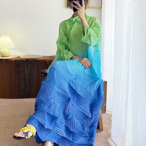 2023 neue Plus Größe Afrikanische Kleider Farbverlauf Frauen Miyake Plissee Print Lässige Natürliche Kurze