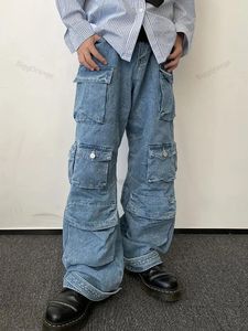 Jeans masculinos estilo y2k multi-bolso ferramental americano retro rua harajuku calças lavadas esfregando calças roupas jovens