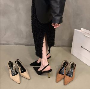 Black suede pointed high heels sandals for women's elegant wedding party sandals for spring summer women's temperament single shoes