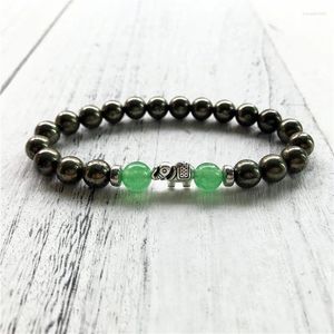 Strand Fashion Bracelets Pyrite Bracelet Green Aventurine Elephant Round Beads Wrist Yoga Mala Gift For Men