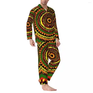 Pijamas masculinos pijamas masculinos rasta tie dye lazer pijamas vintage impressão de duas peças casual solto conjuntos de pijama de manga longa casa de grandes dimensões