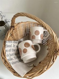 Mugs Retro Relief Ceramic Ear Hanging Coffee Cup Matte Geometric High Appearance Antique Mark Tea Home Water Cups Microwaveable