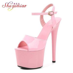 Klänningskor Summer Women Sandals Stripper High Heels Sexy Show Girl Party Club 13 15 17 CM Platform Female H240325