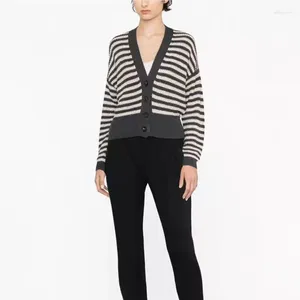 Women's Knits 2024 Autumn And Winter Contrast Color V-neck Striped Knitted Cardigan Women Short Versatile Cashmere Top