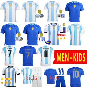 Arjantin futbol formaları 3 yıldız Messis 24 25 hayran versiyonu mac di maria allister dybala Martinez de Paul Maradona Çocuk Kid Kit Erkekler Futbol Gömlek