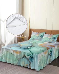 Sängkjol marmor turkos elastisk utrustade sängkläder med örngott skyddande madrass täcker sängkläder