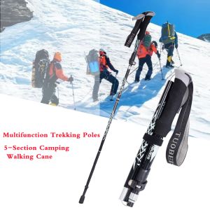 Sticks Multifunction Trekking Poles Folding Hiking Walking Stick Portable 5Section Camping Walking Cane Easy Put Into Bag Accessories