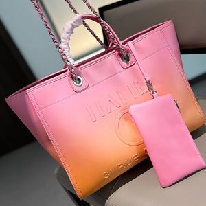 24C Womens Colorful Iridescent Beach Shopping Shoulder Bags Emboss Letter With Wallet Pouch Large Capacity Silver Metal Hardware Matelasse Chain Handbags 36X29CM