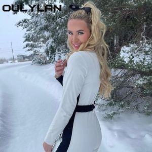 세트 Ouylan 흰색 원피스 스키 점프 슈트 두꺼워 겨울 따뜻한 여자 스노우 보드 스키복 야외 스포츠 스키 팬츠 세트 지퍼 스키웨어