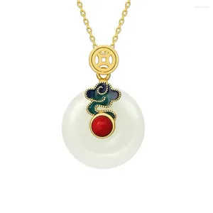 Pendant Necklaces Elegant Auspicious Golden Cloud Peace Buckle Necklace Imitation White Jade Glaze Blue Quality Birthday Girl Gift Lover