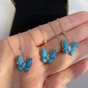 Europa och Amerika som säljer 925 Sterling Silver Blue Butterfly Pendant Necklace Ladies Luxury Brand Jewelry Gift 240315