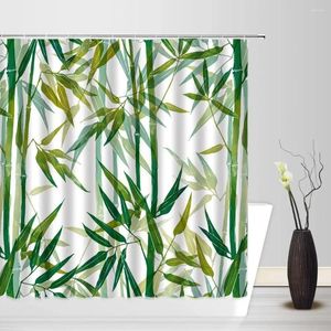 Shower Curtains Bamboo Curtain Rustic Vintage Japanese Green Abstract Watercolor Chinese Asian Tropical Plant Retro Fabric Bathroom Decor