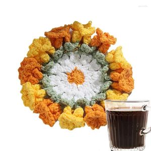 Table Mats Crochet Flower Mug Coasters Decorative Dining Knitted Cup For Drinks Water Soup