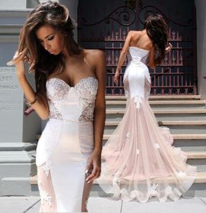 패션 흰색과 샴페인 인어 웨딩 드레스 연인 끈이없는 아플리케 레이스 긴 신부 드레스 아프리카 신부 2022 weddin4285196