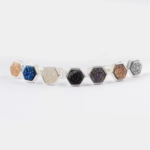 Orecchini a bottone 5 paia Bling Druzy placcato argento esagono poligono geometria orecchino per le donne Accessori gioielli di moda all'ingrosso