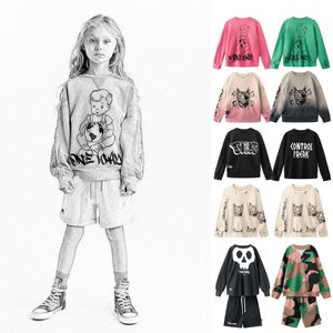 Moda Bambini gatto lettera stampata felpa sportiva ragazzi ragazze mimetico pullover a maniche lunghe 2024 NU bambini abbigliamento casual S1233