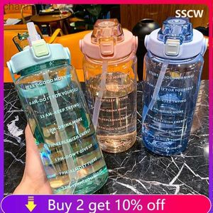 Water Bottles 2 Liters Water Bottle Cups with Time Marker Reusable Outdoors Sports Drinking Bottles Motivational Sports Big Cups With Straw yq240320