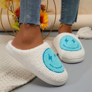 Boots Fluffy Cartoon Smile Slippers Women 2023 Winter Warm Furry Home House Slippers Woman Flat Indoor Cotton Shoes Slides Floor Shoes