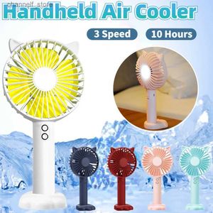 Electric Fans Handheld cooling fan 3-speed portable personal fan USB charging ultra quiet with cat ear base night light suitable for indoor and outdoor useY240320