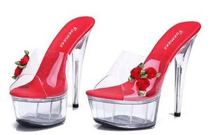 Elbise Ayakkabı Kadın Platformu Sandalet Summer çok renkli gül çiçek slaytları su geçirmez 15 cm gece kulübü seksi yüksek topuklu artı boyut 34-43 h2403258