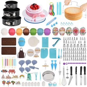 TIRYIUOU 800PCS Kit Baking Supplies with Turntable, Piping Bags and Tips Set, Springform Cake Pans, Icing Smoother, Cupcake Decorating Tools