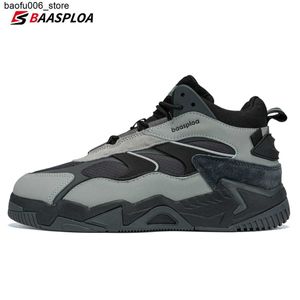 カジュアルシューズBaasploa Mens Winter Sports Shoes Leather Waterproof Sports Shoes Mens Comforting Plush Warm Mens Sports Shoes Anti Slip Free Delivery Q240320