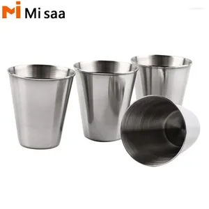 Canecas S copo de vidro polido 30ml mini personalizado para casa cozinha bar vodka com saco de capa de couro portátil de aço inoxidável