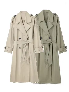 Women's Trench Coats Women Fashion With Belt Solid Double Breasted Vintage Lapel Neck Long Sleeves Female Chic Lady Outfits