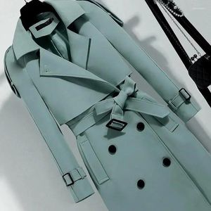 Women's Trench Coats Women Long Coat Fashion Windproof Double Breasted Green Belt Windbreaker Spring Autumn Female Outerwear