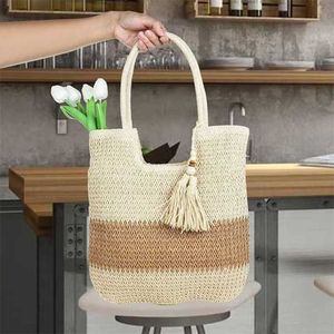 Stylish Shoulder Bags Womens Large Beach Bag Woven Handbag Single Shoulder Machine Grass Tote Herringbone Pattern 240311