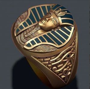 Klassieke Retro Mistério Oude Egypte Farao 14k Anel de Ouro Amarelo Homem Mulher Religieuze Fé Amuleto Sieraden Presente Atacado