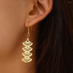 Dangle Earrings Stainless Steel Elegance Fan Pendants Light Luxury High-end Sense Banquet Gift For Women Jewelry Fine