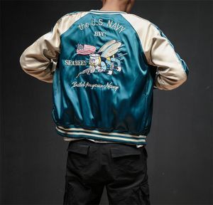 Men Trendy Sukajan Baseball Jackets Two Sides Embroidery Smooth Yokosuka Souvenir Bomber Jacket Hip Hop Streetwear Men039s Coat4412658