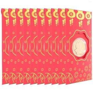 Present Wrap 10 PCS Lucky Pengar för att locka rikedom Dragon Coin Red Packets År Lykta Plånbok Kinesisk kuvert Pearl Paper Pocket