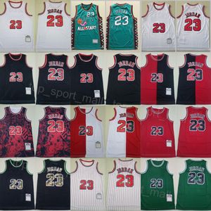 Mens Throwback Basketball Michael Vintage Jersey 23 Shirt Team Red Blue White Black Color Retro Brodery and Sying For Sport Fans Pure Cotton God kvalitet