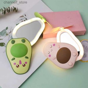 Electric Fans Portable avocado shaped handheld mini air cooler fan with filling mirror USB charging small cooling toolY240320