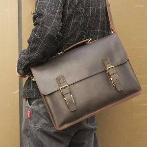 Bag JMD Crazy Horse Leather Handbags Laptop Dark Brown Vintage Shoulder Fashional Messenger For Men 7223R-1