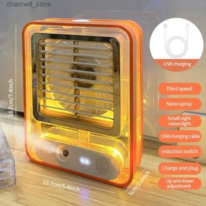 전기 팬 스프레이 팬 휴대용 USB 미니 충전 팬 핸드 헬드 무음 공기 쿨러 사무실 침실 팬 야간 조명 냉각 데스크탑 Fany240320