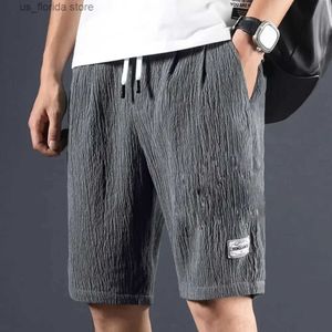 Shorts masculinos verão gelo seda shorts homens finos esportes ao ar livre calças plissadas soltas perna reta moda na moda casual praia masculino shorts y240320