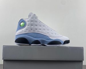 With box 13 Blue Grey Men basketball shoes mens 13s White/Yellow Ochre-Blue Grey-Black Outdoor sports sneakers 414571-170 size US 7-13