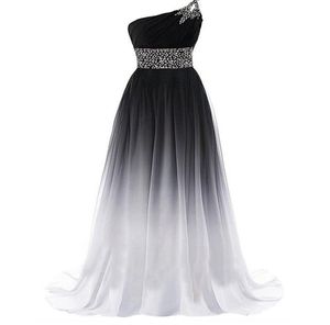 2018 Sexiga Oneshoulder -paljetter Aline Long Prom -klänningar med pärlor Chiffon Plus -storlek Party Dresses Formella klänningar Vestido de Festa5922026