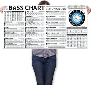 Gitarrbörjare Vuxna eller barnbasskalor och lägen Diagram affisch av pentatoniska skalor Bassgitarrväggdiagram