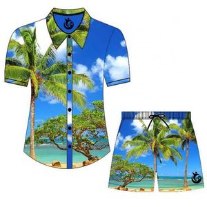 Custom to Bathing Design Summer in the Sun Sublimation Wet Mens Board Beach Shorts Swim Trunks Suit Shirts Pair Set