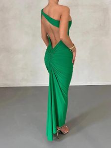 Casual Dresses Women s Bodycon Long Dress Ladies One Shoulder Sleeveless Backless Maxi Party Club Ruched