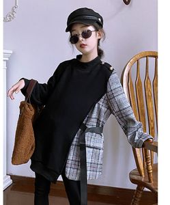 Designer Girls Plaid Patchwork Sweatshirt Dress Children Long Sleeve Casual Dress Kids Fall Clothing A48349596735