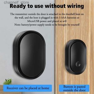 Doorbells Black Home Home مقاومة للماء USB أو بطارية مدفوعة اللاسلكية جرس 300M Smart Home Doorbell Kit LED Flash Safety Alarmy240320