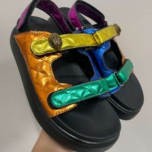 Sandals Kurt Geiger Sandals Platform Slippers Women Stitching Luxury Rainbow Summer Flat Beach Sandal Designer Slides Flat Shoes Head Diamond Hook Loop Buckle