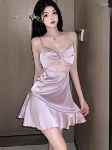 Casual Dresses Mesh Purple Mini Dress Lace Sexy For Women High Summer Ice Hollow Out With Elegant Sweet Korean S054