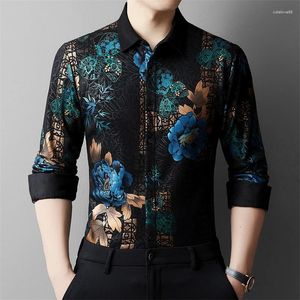 Męskie koszule zwykłe aksamit premium dla mężczyzn Kwiatowy 3d Druk zima gruba jakość miękka wygodna moda camisas de hombre